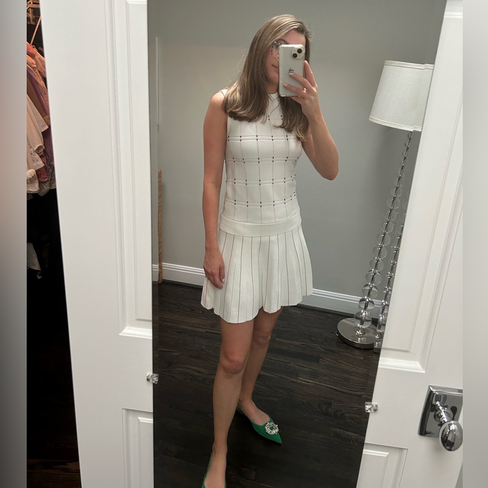 Ted Baker White Dropped Hem Dress with colored stitching, size 0